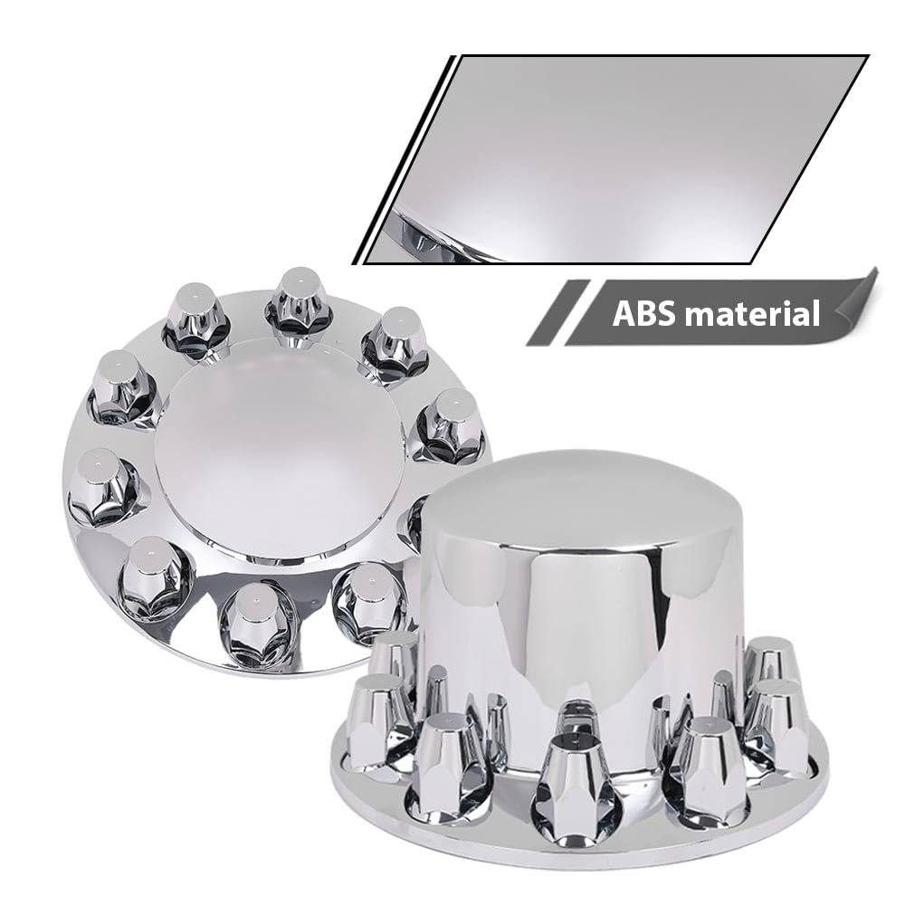 G-PLUS Axle Wheel Covers Removable Hub Caps 2 Front & 4 Rear w/ 33mm Thread-On Lug Nut Covers for Semi Trucks 20" & 22.5" & 24.5" (Chrome ABS Plastic)