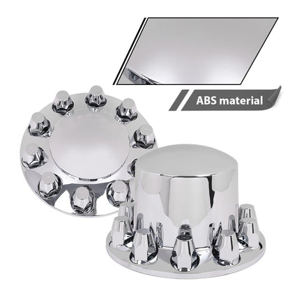 G-PLUS Axle Wheel Covers Removable Hub Caps 2 Front & 4 Rear w/ 33mm Thread-On Lug Nut Covers for Semi Trucks 20" & 22.5" & 24.5" (Chrome ABS Plastic)