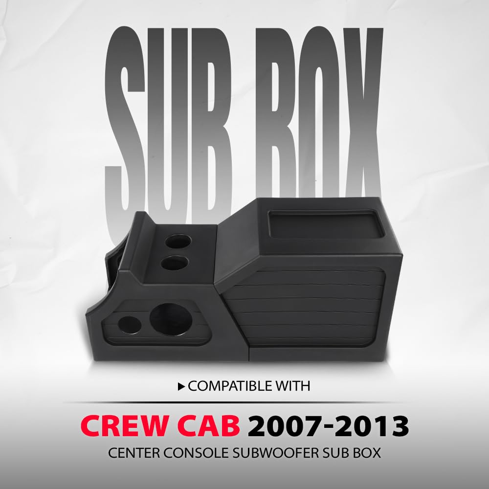 G-PLUS Center Console Subwoofer Sub Box Compatible with Chevy/GM Crew Cab 2007 2008 2009 2010 2011 2012 2013 Black