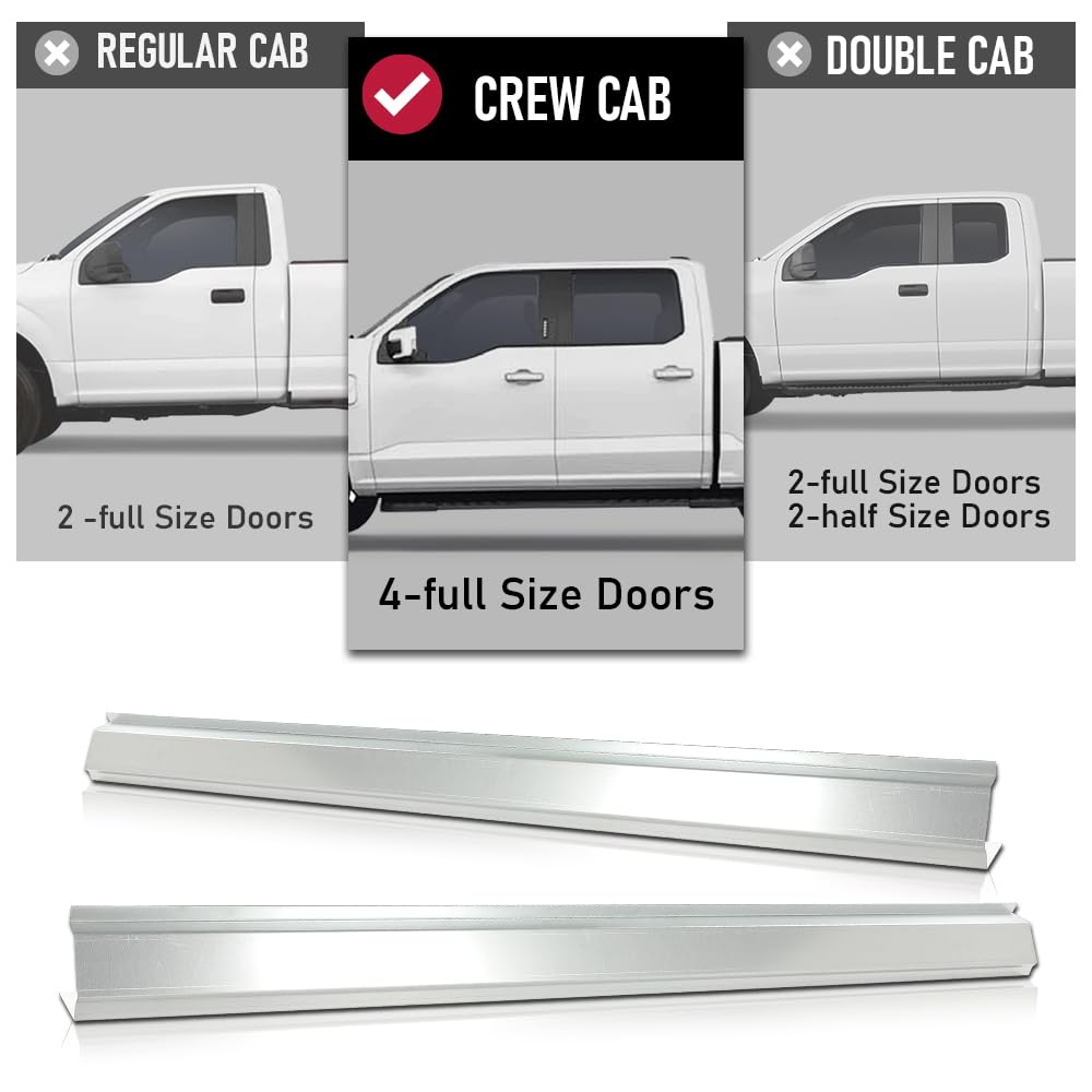 G-PLUS Rocker Panel Driver and Passenger Side Pair Compatible with Chevy Silverado GMC Sierra Pickup Truck Crew Cab 2014 2015 2016 Silver