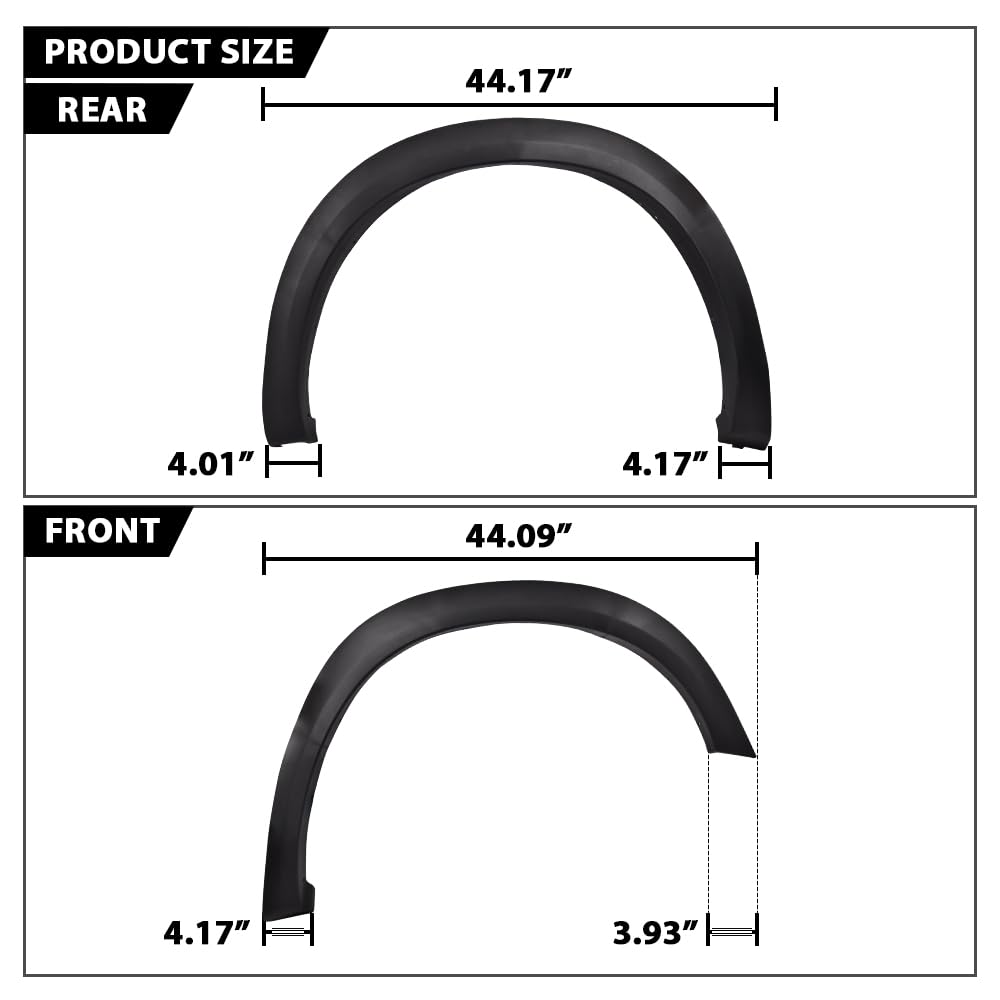 G-PLUS Fender Flares, Compatible With Dodge 2009-2018 Ram 1500, [Doesn't Fit R/T Models], Textured Black PP Injection Front Wheel Cover Protector Vent Trim 4pcs 68054338AB, 68054339AB