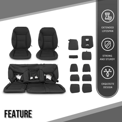 G-PLUS Seat Covers Full Kit Factory Style Compatible with Chevy Silverado 1500/2500/3500 LT, Custom and Trailboss Crew Cab New Body Style 2019 2020 2021 Black