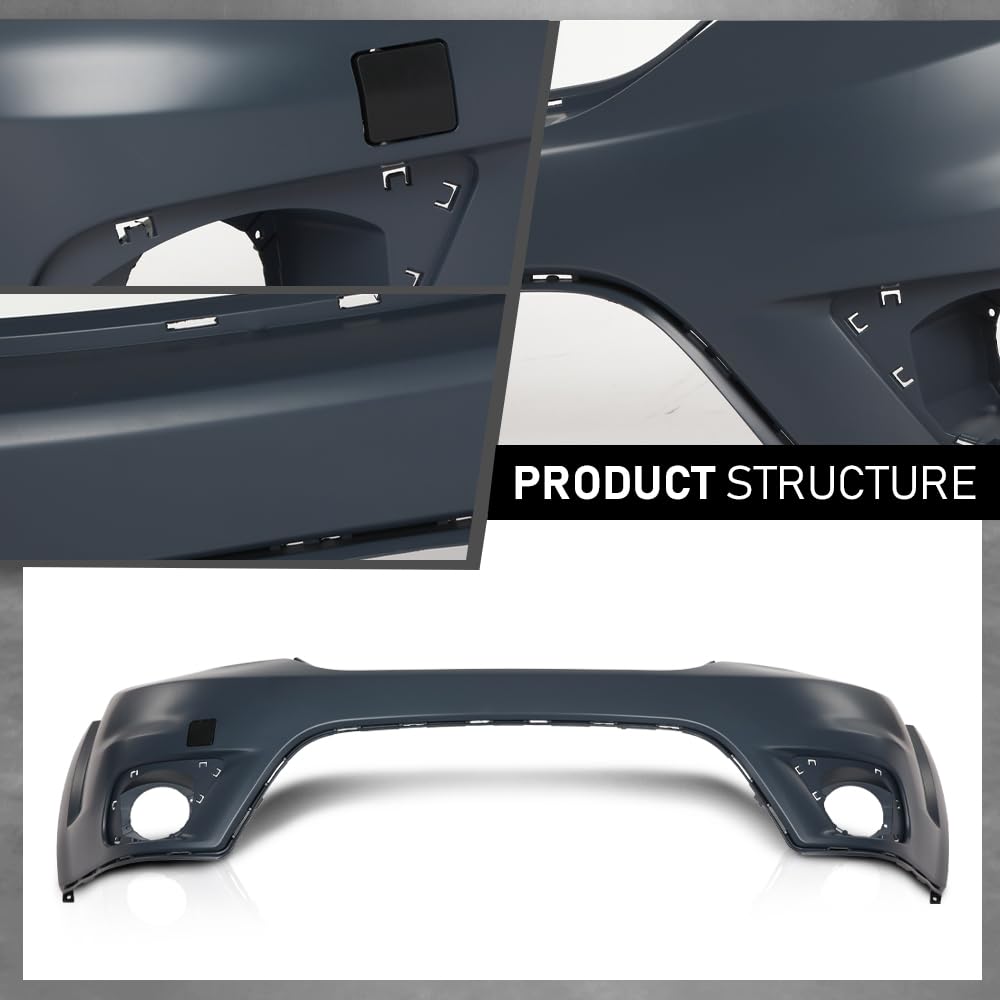 G-PLUS Front Bumper Cover Compatible with Dodge Journey Sport 2011-2018, w/o Headlight Washer, with Towing Hook Cover & Fog Lamp Holes, 5YB55TZZAB, Primed Black