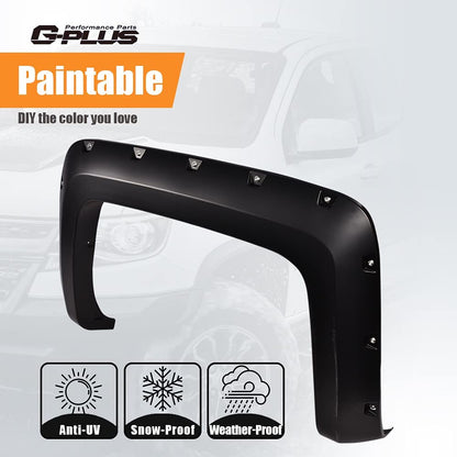 G-PLUS Fender Flares Compatible with Chevy Silverado 2500HD 3500HD 2014-2018 Fleetside 78.8"/97.6"/97.8" Long Bed Models (Regular Cab & Extended Cab) Upgrade Wheel Flares Smooth Pocket Rivet 4PCS