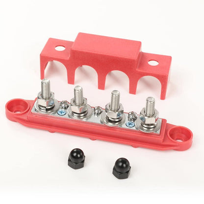G-PLUS 4 Post Busbar Power Distribution Block with Cover,Busbar Power Battery Terminal Distribution Block 5/16" Posts 12V 250A, 4 Post Power Distribution Block Bus Bar Red