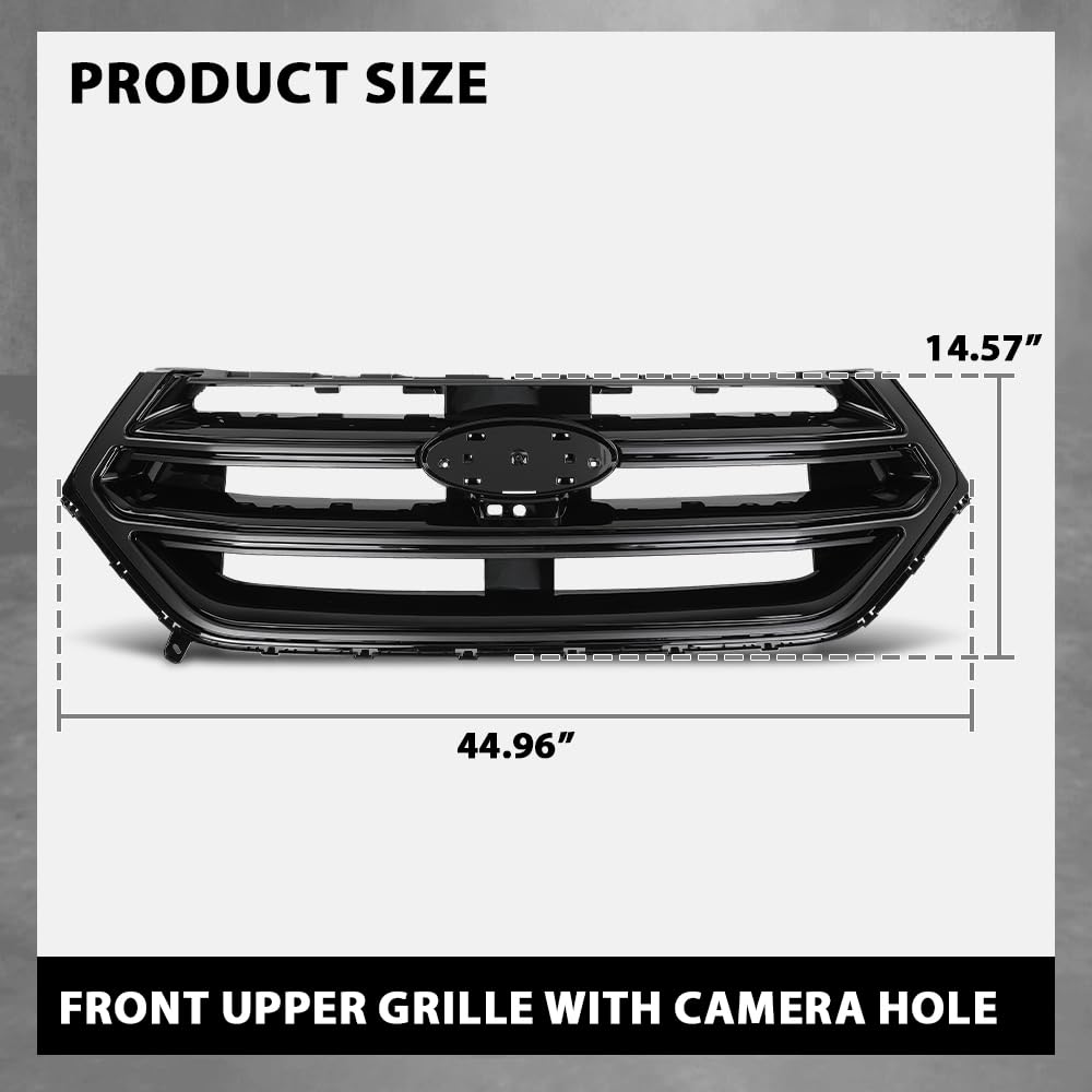 G-PLUS Front Upper Grille W/Camera Hole, Compatible with Ford Edge 2015-2018, Gloss Black, FT4Z8200DA, FO1200562C Black