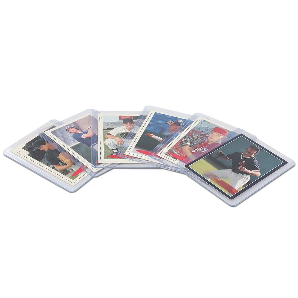 G-PLUS 100 Counts 3"X4" Card Sleeves Baseball Card Protectors,Hard Plastic Sportcards Football Game Card Holder,Collecting Trading Clear Card Sleeves 1.5MM(100 Hard Sleeves + 100 Soft Sleeves)