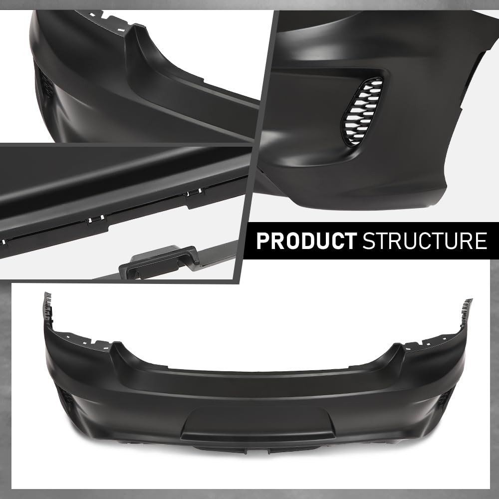 G-PLUS Rear Bumper Cover Fascia Compatible with Dodge Charger 2015-2023,Fit SRT R/T Scat Pack Daytona & Hellcat Models,With Side Vent Style Only,Fit Use Without Park Assist Only 187-01671B