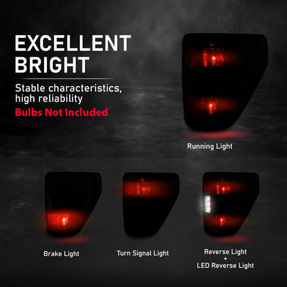 G-PLUS LED Tail Lights Rear Brake Lamp Left and Right Compatible with Ford F150 XLT 2021-2023 w/Blind Spot Fit for w/Factory Incandescent Model Red Lens Luces TraserasAssembly