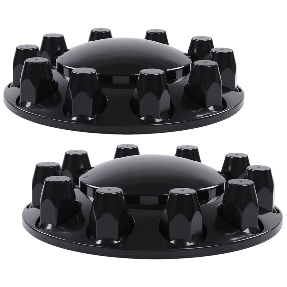 G-PLUS Front Wheel Covers Hub Axle Semi Fit Most of 10 Holes 20" & 22.5" & 24.5" Semi-Truck Wheels with 11.25" Bolt Circle Wheels Glossy Black Plastic ABS