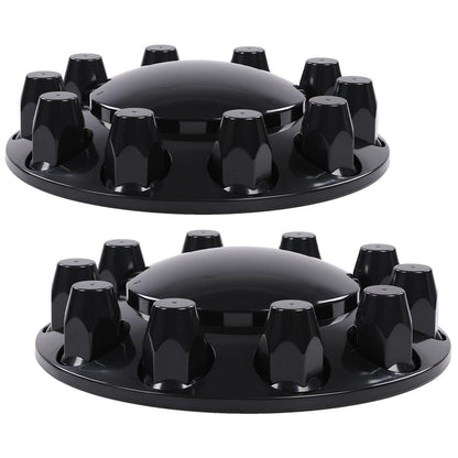 G-PLUS Front Wheel Covers Hub Axle Semi Fit Most of 10 Holes 20" & 22.5" & 24.5" Semi-Truck Wheels with 11.25" Bolt Circle Wheels Glossy Black Plastic ABS