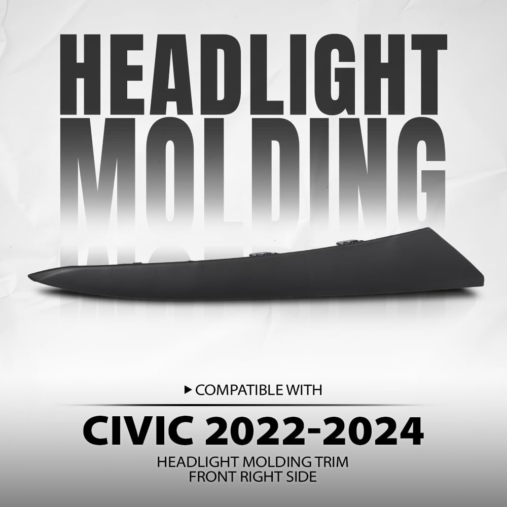 G-PLUS Headlight Molding Trim Front Right Side Compatible with Honda Civic 2022 2023 2024 HO1213131, 71202T20A01 Black