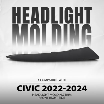 G-PLUS Headlight Molding Trim Front Right Side Compatible with Honda Civic 2022 2023 2024 HO1213131, 71202T20A01 Black