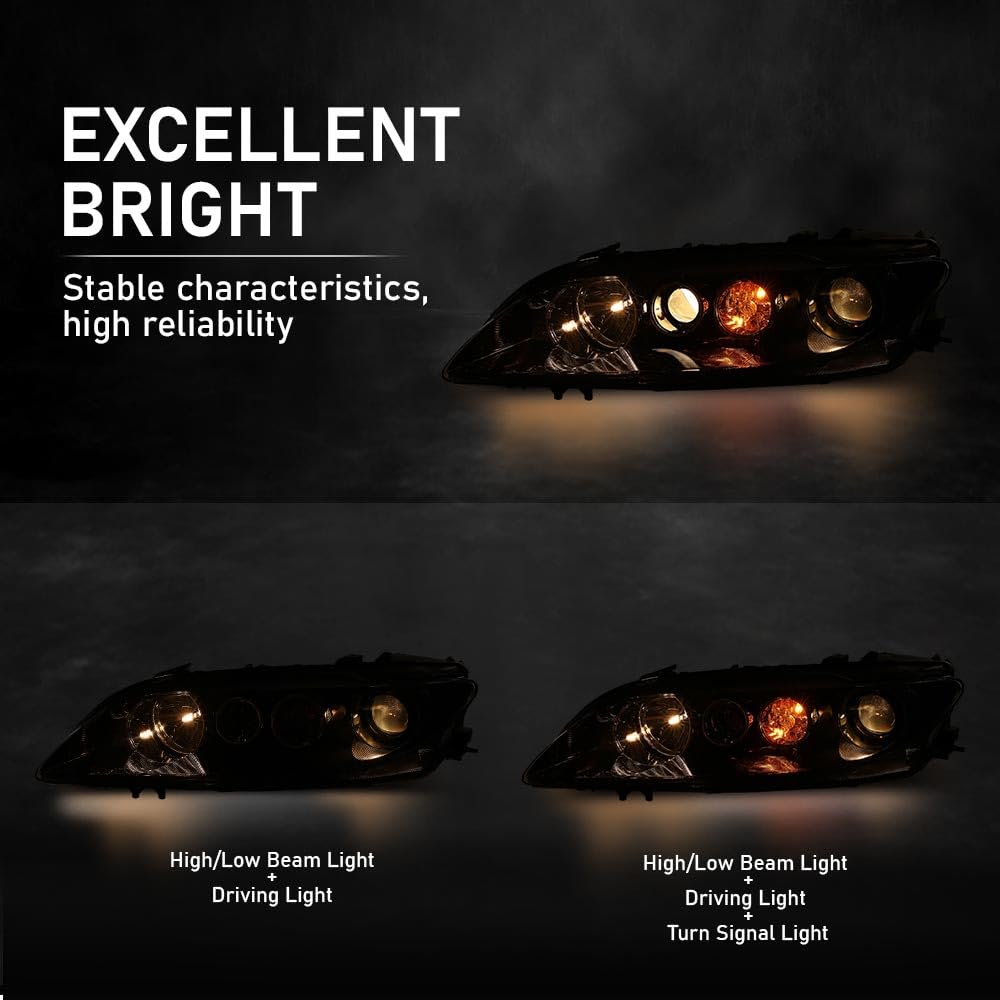 G-PLUS Headlight Headlamp Left Side Compatible with 2006-2007 Mazda 6 Mazdaspeed,Fit 2006-2008 Mazda 6 (submodel: i, S,GS, GT)