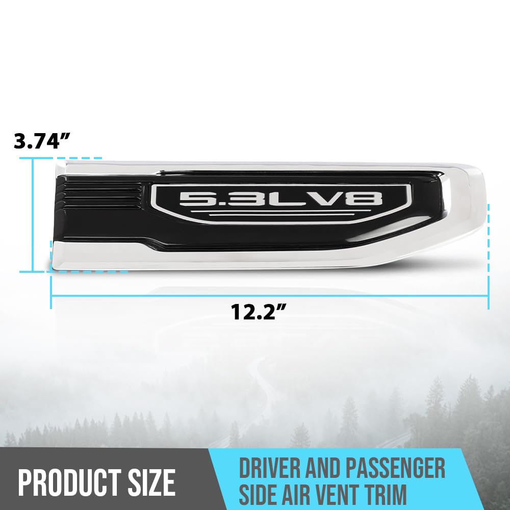 G-PLUS Front Driver Passenger Side Fender Vent Ornament Compatible with GMC Sierra 1500 2019 2020 2021 2022 2023 2024 with 5.3L V8 84431313, 84431313, 84431312, 84431312 Black