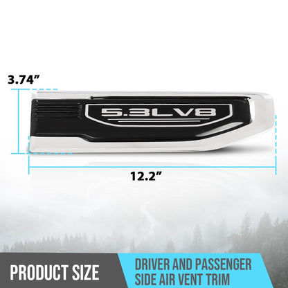 G-PLUS Front Driver Passenger Side Fender Vent Ornament Compatible with GMC Sierra 1500 2019 2020 2021 2022 2023 2024 with 5.3L V8 84431313, 84431313, 84431312, 84431312 Black