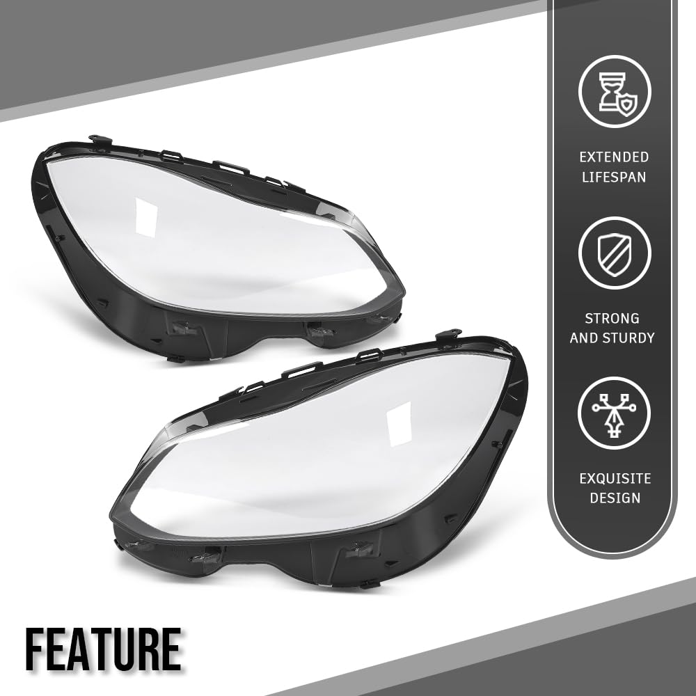G-PLUS Headlight Lens Cover Compatible with Benz E-Class W212 E350 E500 E63 2014 2015 2016 Left & Right Side A2129063403, A2129063303 Front Headlamp Lens Cover Clear