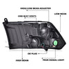 G-PLUS Headlights Fit Dodge Ram 1500 2500 3500 2009-2012 New Body, Only Fit Factory Quad, Smoky Lens Chrome Housing Clear Reflector, Headlamps, faros delanteros Assembly