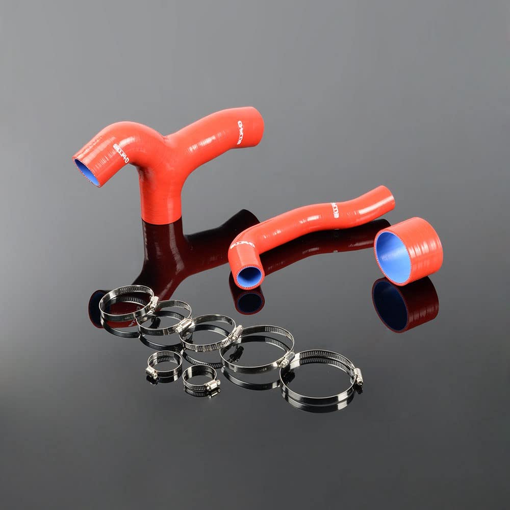 G-PLUS Y-pipe Intercooler Turbo Silicone Tube Kit Clamps Compatible With 2001-2004 Subaru Impreza GDB MK8 WRX Red 3PCS