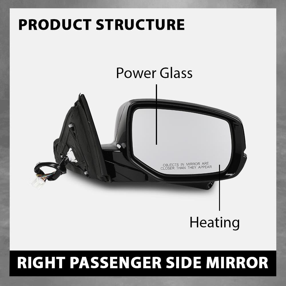 G-PLUS Power Heated Mirror w/Turn Signal Lane Assist Camera Right Passenger Side Compatible with Honda Accord Sedan 2013-2015 76200T2GA41ZC HO1321275 Glossy Black