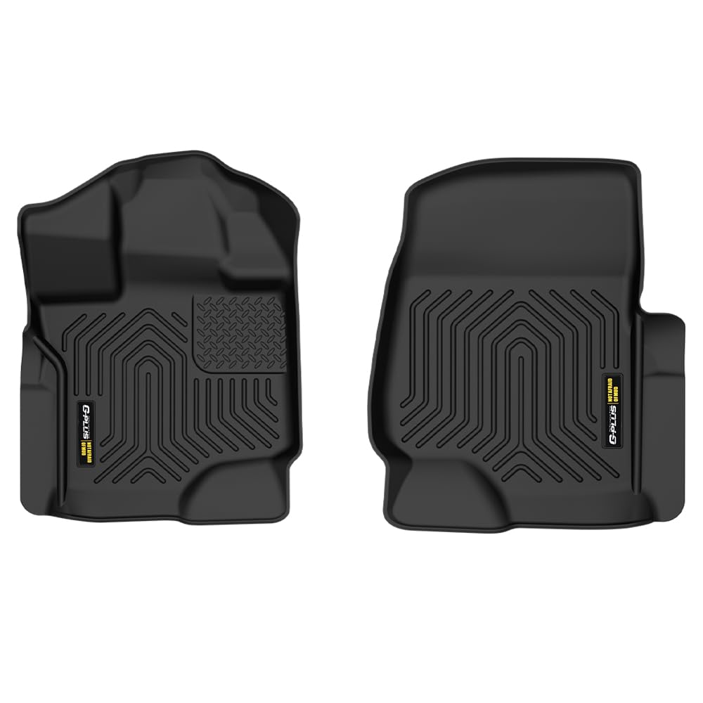 G-PLUS 2PCS Floor Mats Compatible with Ford F150 Super Crew 2015-2025(Fit 22-24 Lightning Models) Front Row Cargo Liner Black Floor Liners Accessories All Weather Full Cover Protection