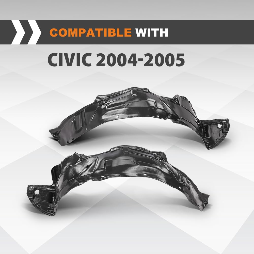G-PLUS Front Driver & Passenger Side Fender Liner Set Compatible with Honda Civic 2004-2005; Only Fit Sedan/Coupe 74101S5AJ01, 74151S5AJ00, HO1249121, HO1248121 2 PCS Black
