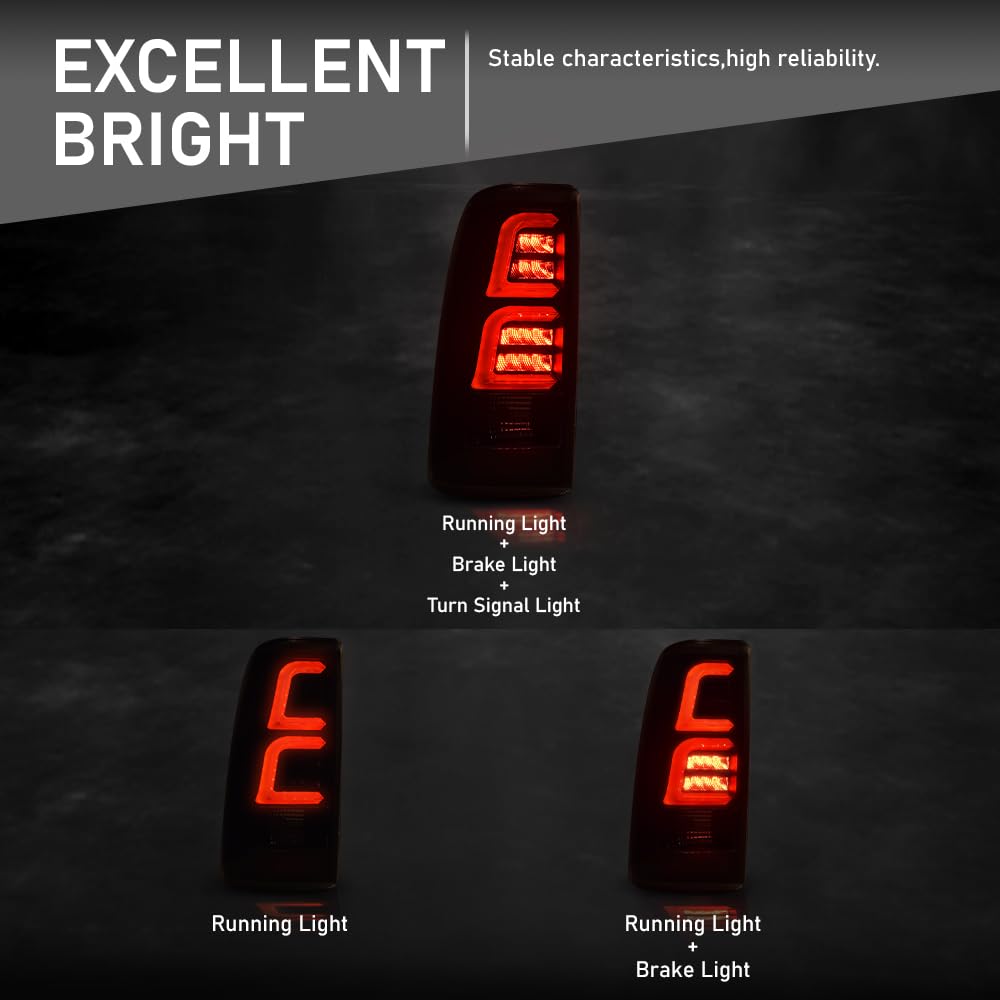 G-PLUS LED Tail Light Assembly Rear Brake Lamp Compatible with Chevy Silverado/GMC 1999 2000 2001 2002 1500 2500 3500 1500 HD 2500 HD Clear Lens GM2800186 Luces Traseras Rear Brake Lamps Assembly