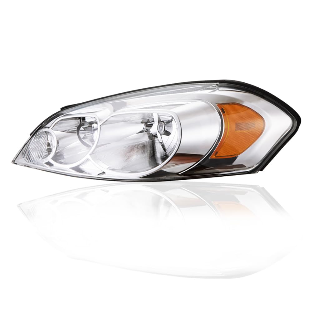 G-PLUS Headlights Assembly,Fit 2006-2007 Chevy Monte Carlo/2006-2013 Chevy Impala/2014-2016 Impala Limited Headlamp Right,Clear Lens Chrome Housing Amber Reflector Bumper Headlamps