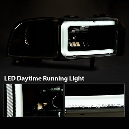 G-PLUS LED Light Strip Headlights w/o Bulbs Fit Dodge Ram 1500 1994-2001/Dodge Ram 2500 3500 1994-2002 Clear Lens Black Housing Clear Reflector Bumper Headlamps,faros delanteros Assembly