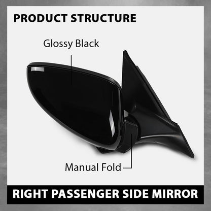 G-PLUS Power Mirror Right Passenger Side Compatible with Honda Accord Sedan 2018-2022 1.5L 76208TVAA02 76201TVAA01ZJ HO1321328 Glossy Black 3-Pin Manual Folding
