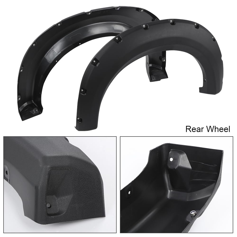 G-PLUS Pocket-Riveted Fender Flares, Compatible with Ford F150 2009-2014 Styleside with 67.0"/78.8"/97.4" bed models only(Not Fit Platinum and Raptor models) FO1269100, FO1268100 4pcs Textured Style