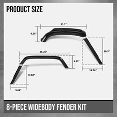 G-PLUS Fender Flares 8PCS for Hummer H1 Humvee HMMWV Black Side View