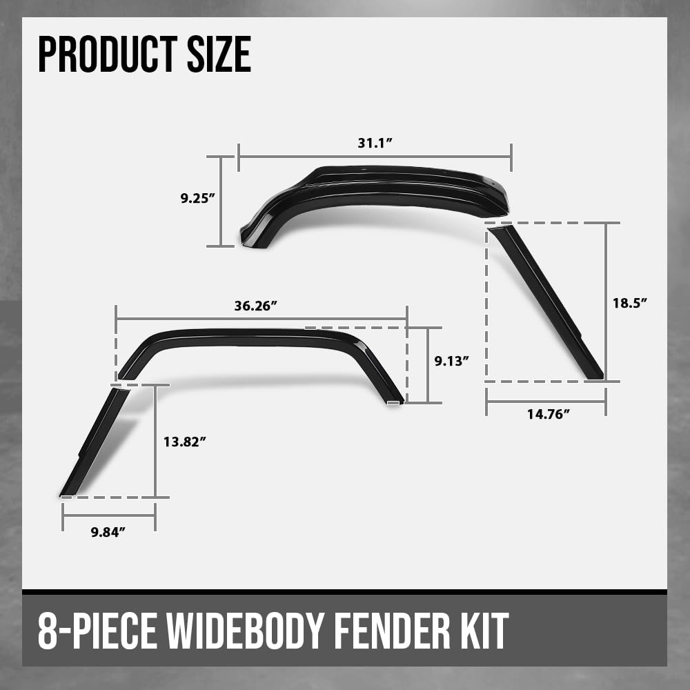G-PLUS Fender Flares Overfender w/Hardware Compatible with Hummer H1 / Humvee/HMMWV Black 8Pcs