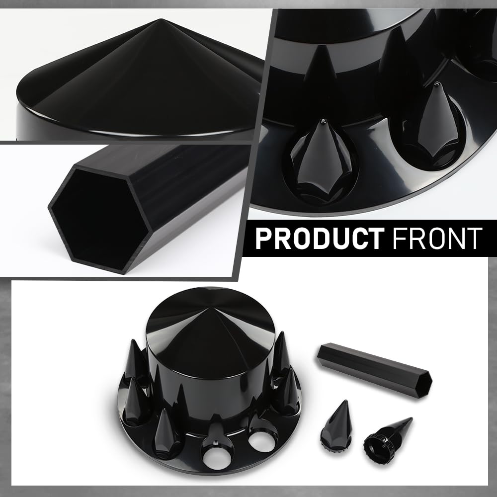 G-PLUS Rear Wheel Cover Axle 33mm Spiked Hub Cover Kit Compatible with Semi-Trucks 22.5" and 24.5" Wheels ABS Plastic Black