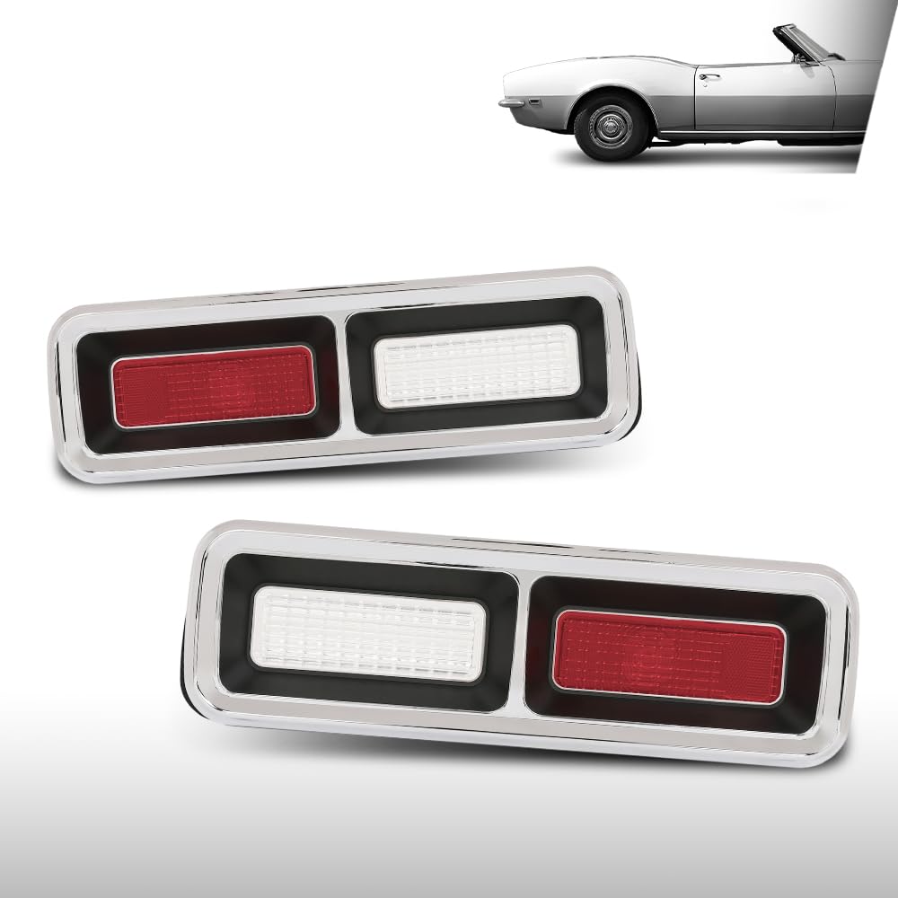 G-PLUS Tail Light Set, Bezels, Lens, Right & Left Compatible with Chevy Camaro 1968 Red