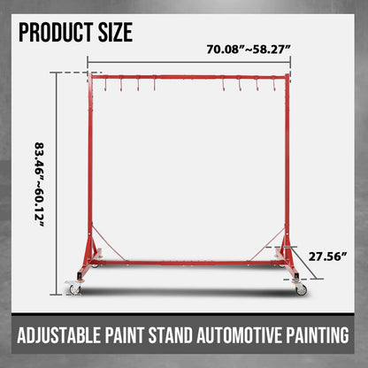 G-PLUS 5ft-7ft Adjustable Paint Stand Automotive Painting Rack 8 Hooks w/ 4 Swiveling Wheels Auto Body Stand for Painting Drying Rack Red