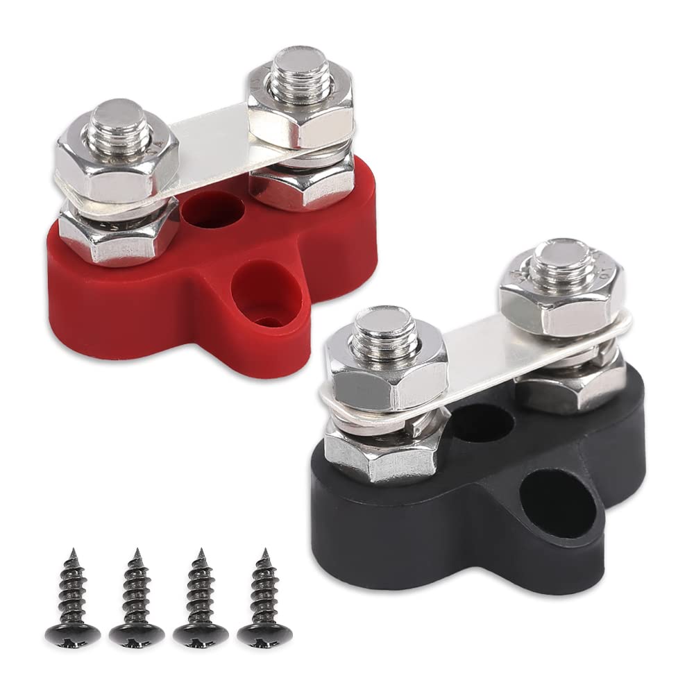 G-PLUS Red Black Junction Block Power Post Insulated Terminal Stud Battery 5/16" Ring 2Pcs Battery Post