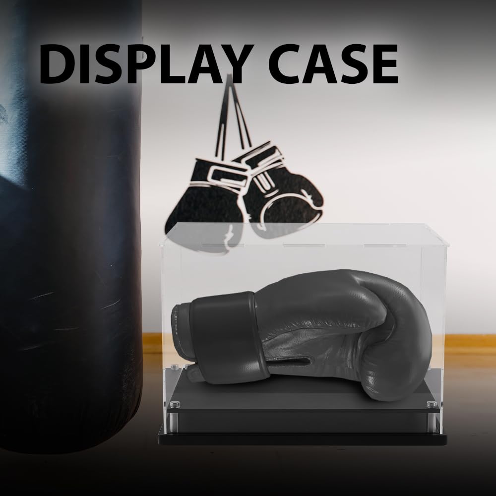 G-PLUS Boxing Glove Display Case Fit for Full Size Boxing Glove,Baseball Glove Display Case Holder Showcase Clear Case Black Base Riser Stand
