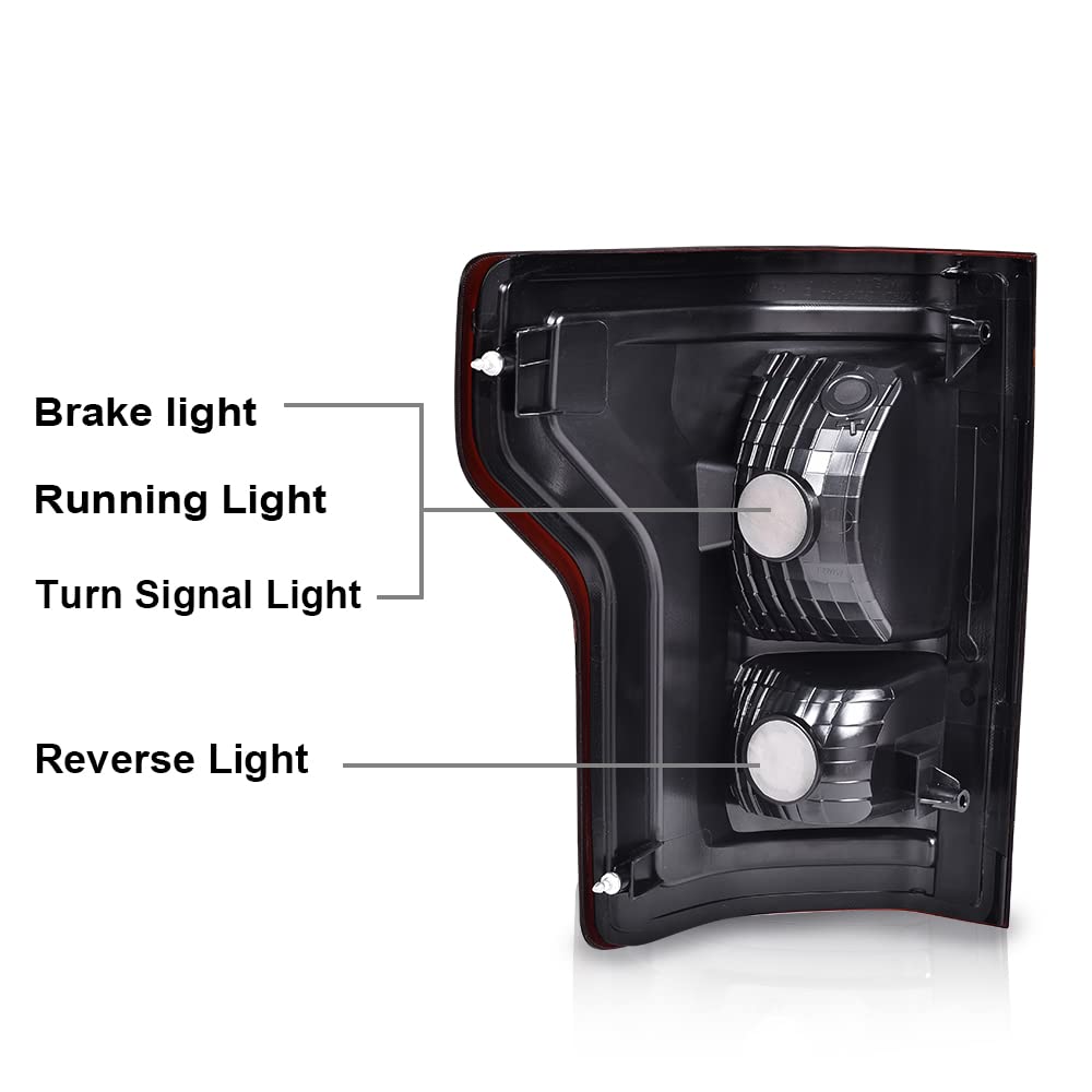 G-PLUS Rear Tail Lights Compatible with Ford F150 2015 2016 2017 Taillamps Brakelights w/bulb Luces Traseras Smoke lens FO2800239C FO2801239C Left and Right Side Rear Brake Lamps Assembly