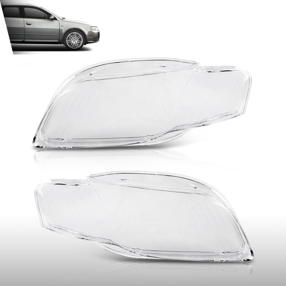 G-PLUS Headlight Lens Cover Compatible with Audi A4 B7 S4 2005-2008 Left & Right Pair Front Headlamp Lens Cover Clear