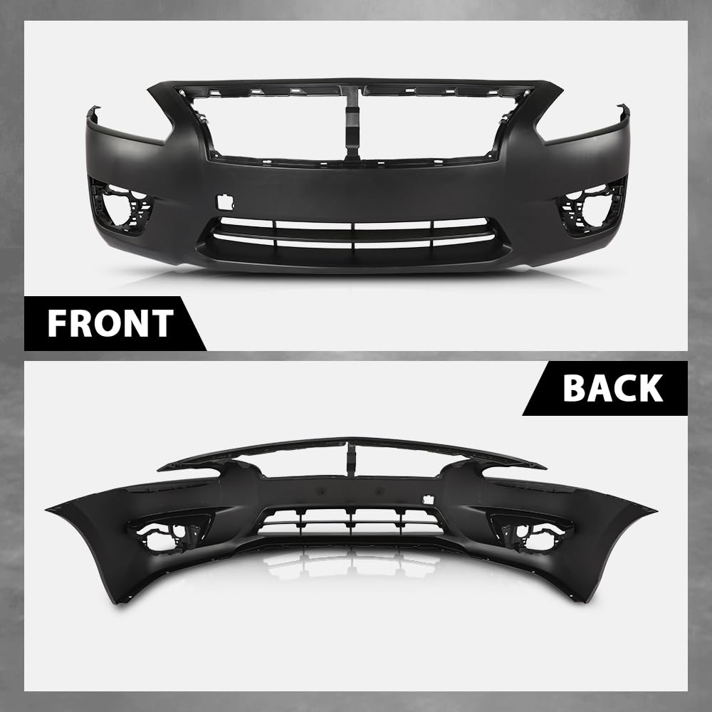 G-PLUS Front Bumper Cover Compatible with Nissan Altima Sedan 2013 2014 2015 w/Fog Light Holes & Tow Hook Hole, 620223TA0H, NI1000285