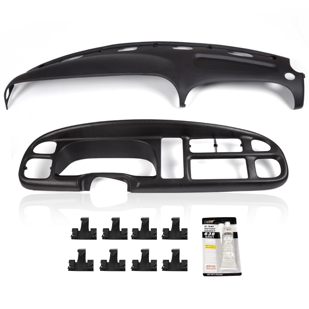 G-PLUS Dashboard & Board Panel Compatible with 1998-2002 Dodge Ram Pickup 1500 2500 3500 Black Instrument Panel Dash Bezel + Gray Dash Board Cover 5GK51DX9AA, 5EU11DX9AB, 998-15163