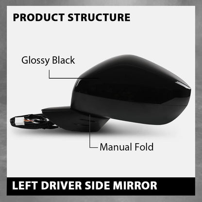 G-PLUS Power Mirror w/ 3-Pin Left Driver Side Compatible with Honda Civic LX/Sport 2022-2023 Manual Folding 76258T20A01-PFM HO1320350 Glossy Black