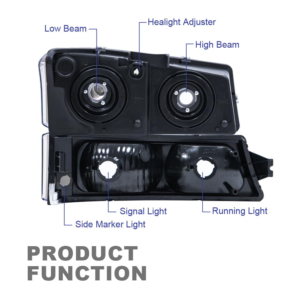 G-PLUS Headlights Assembly, Compatible with 2003 2004 2005 2006 Chevy Avalanche 1500 2500 Bumper Headlamps, Clear Lens Chrome Housing Clear Reflector,faros delanteros