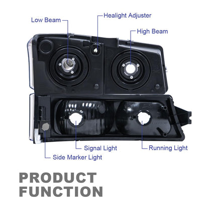 G-PLUS Headlights Assembly, Compatible with 2003 2004 2005 2006 Chevy Avalanche 1500 2500 Bumper Headlamps, Clear Lens Chrome Housing Clear Reflector,faros delanteros