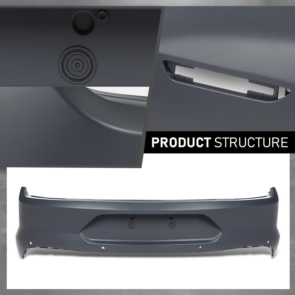 G-PLUS Rear Bumper Cover w/Holes Compatible with Ford Mustang 2018-2023, Fit Models WITH Park Assist Only, NOT Fit Shelby Models, 187-10329, JR3Z17K835AAPTM, FO1100737