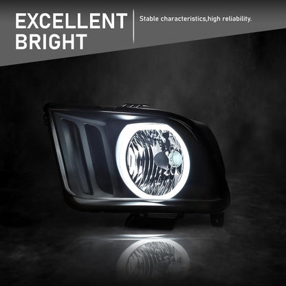G-PLUS LED Headlights Assembly Compatible with Ford Mustang 2005-2009 4R3Z13008AA, 4R3Z13008AB Bumper Headlamps Left & Right Smoky Lens Black Housing Amber Reflector faros delanteros