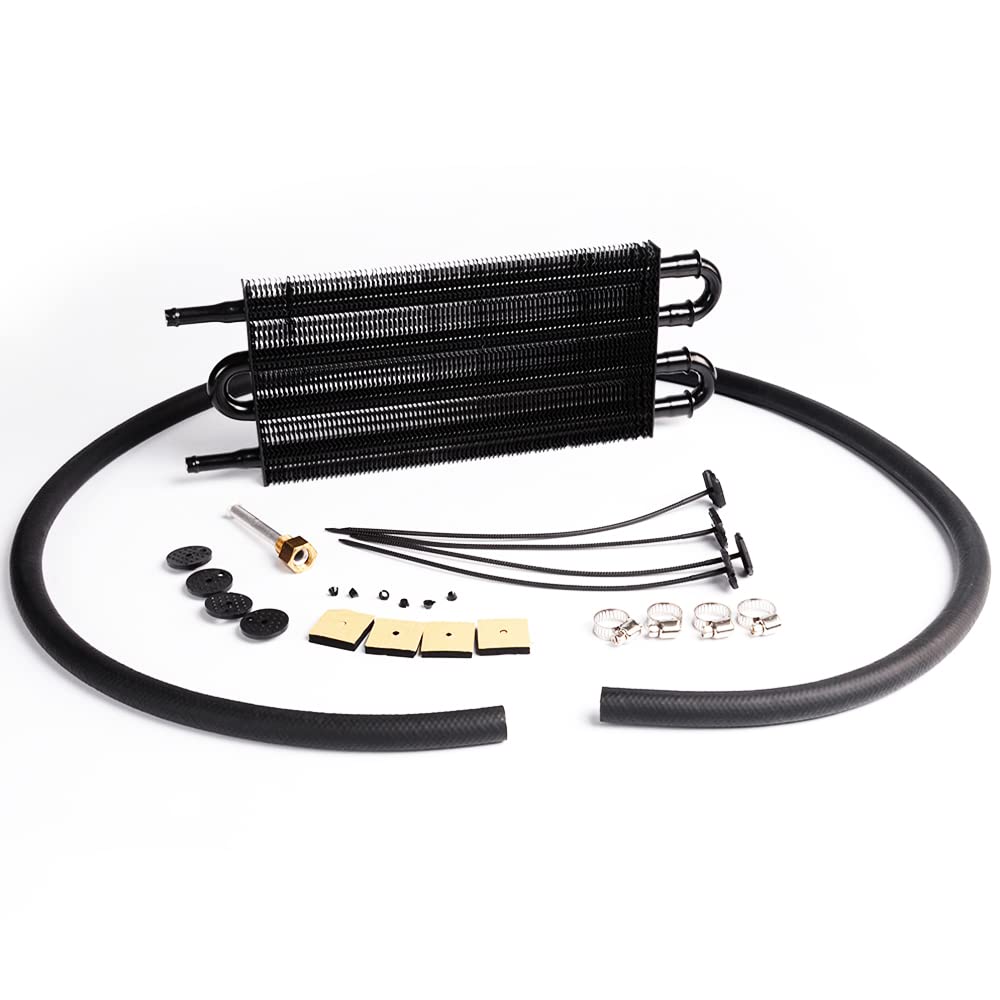 G-PLUS 4 Row AN6 Universal Aluminum Remote Transmission Oil Cooler/Auto-Manual Radiator Converter Black