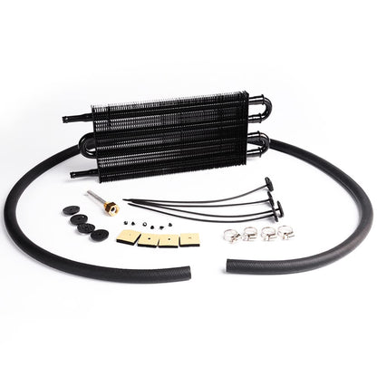 G-PLUS 4 Row AN6 Universal Aluminum Remote Transmission Oil Cooler/Auto-Manual Radiator Converter Black