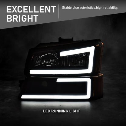 G-PLUS LED Headlights Assembly, Compatible with Chevy Silverado 1500 2500 3500&HD 2003 2004 2005 2006 Bumper Headlamps, Smoky Lens Black Housing Amber Reflector,faros delanteros